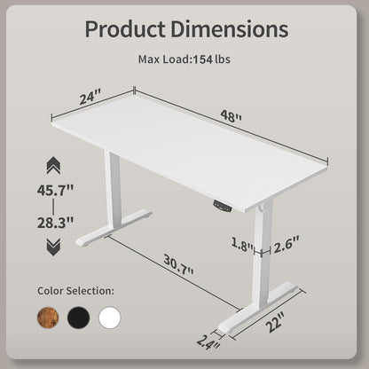 Electric Standing Desk, 48 X 24 Inches Height Adjustable Desk, Sit Stand up Desk for Work Office Home, Ergonomic Rising Computer Table with Memory Preset, White - Zayd’s Department Store