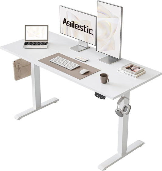 Electric Standing Desk, 48 X 24 Inches Height Adjustable Desk, Sit Stand up Desk for Work Office Home, Ergonomic Rising Computer Table with Memory Preset, White - Zayd’s Department Store