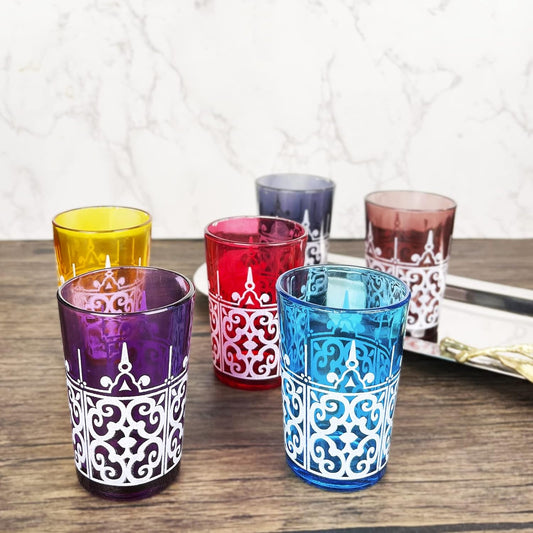 Moroccan Glasses Artisan Hand-Made Multipurpose 170 ml 6 oz Tea, Coffee and Wine Moroccan, Hot & Cold Tumbler - Marrakech & Casablanca Tea Cups Set of 6 Hand Blown Colorful Made in Morocco (6 Colors) - Zayd’s Department Store