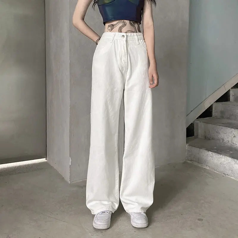 High-Rise Straight-Leg Casual Wide-Leg Jeans - Zayd’s Department Store