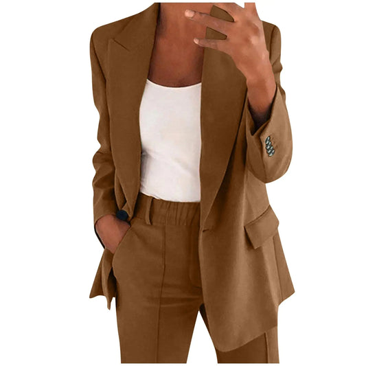 Blazer Sets Women 2 Piece Outfits Pants Suits Dressy Business Casual Outfits Blazer Pantsuit Set Work Office Jacket - Zayd’s Department Store