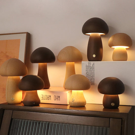 INS Wooden Cute Mushroom LED Night Light With Touch Switch Bedside Table Lamp For Bedroom Childrens Room Sleeping Night Lamps Home Decor - Zayd’s Department Store