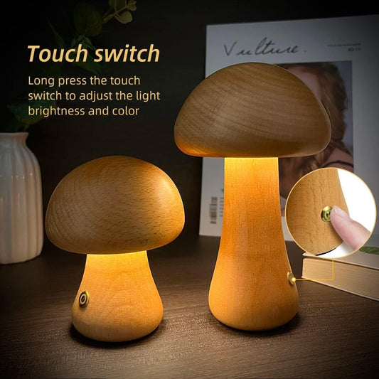 INS Wooden Cute Mushroom LED Night Light With Touch Switch Bedside Table Lamp For Bedroom Childrens Room Sleeping Night Lamps Home Decor - Zayd’s Department Store