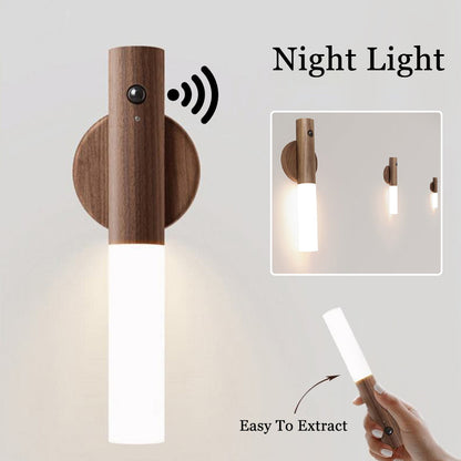Auto LED USB Magnetic Wood Wireless Night Light Corridors Porch Lights PIR Motion Sensor Wall Light Cabinet Lamp - Zayd’s Department Store