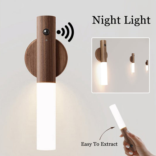 Auto LED USB Magnetic Wood Wireless Night Light Corridors Porch Lights PIR Motion Sensor Wall Light Cabinet Lamp - Zayd’s Department Store