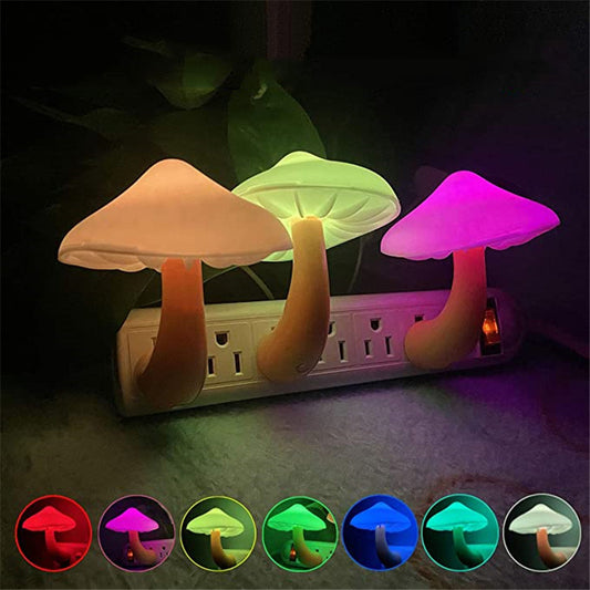 LED Night Light Mushroom Wall Socket Lamp EU US Plug Warm White Light-control Sensor Bedroom Light Home Decoration - Zayd’s Department Store