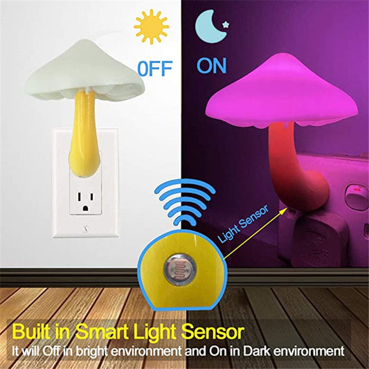 LED Night Light Mushroom Wall Socket Lamp EU US Plug Warm White Light-control Sensor Bedroom Light Home Decoration - Zayd’s Department Store