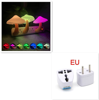 LED Night Light Mushroom Wall Socket Lamp EU US Plug Warm White Light-control Sensor Bedroom Light Home Decoration - Zayd’s Department Store