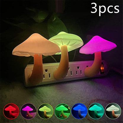 LED Night Light Mushroom Wall Socket Lamp EU US Plug Warm White Light-control Sensor Bedroom Light Home Decoration - Zayd’s Department Store