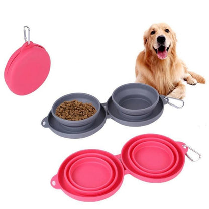 Rubber Foldable Double Bowl Pet Feeding Bowl Pets Supplies Dog Cat Bowls - Zayd’s Department Store