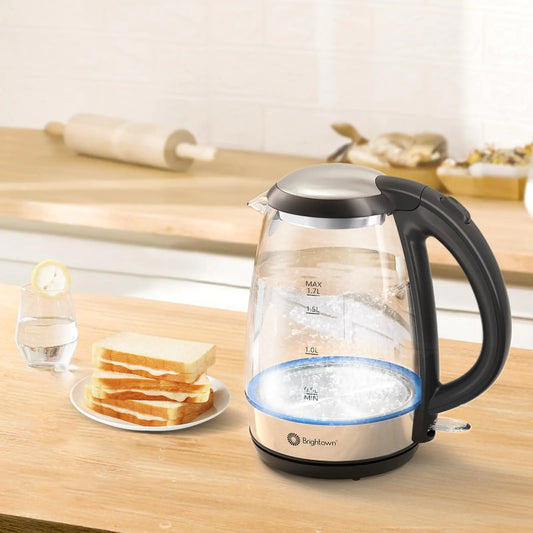 Brightown Electric Tea Kettle for Boiling Water Stainless Steel Filter 1.7L/1500W Hot Water Boiler Wide Opening&Automatic Shut Off BPA-Free Black - Zayd’s Department Store