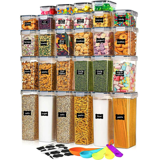 Stusgo 28 Pack Airtight Food Storage Containers with Lids BPA Free Clear Pantry Storage Container for Kitchen Food Pantry Organizers and Storage Plastic Pantry Organiser for CerealFlour and Sugar - Zayd’s Department Store