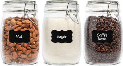 Airtight Glass Canister Set of 3 with Lids 34Oz Food Storage Jar round - Storage Container with Clear Preserving Seal Wire Clip Fastening for Kitchen Canning Cereal,Pasta,Sugar,Beans,Spice - Zayd’s Department Store