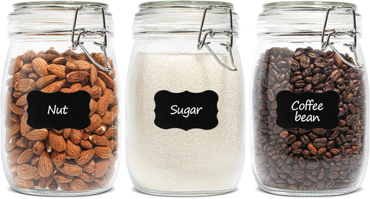 Airtight Glass Canister Set of 3 with Lids 34Oz Food Storage Jar round - Storage Container with Clear Preserving Seal Wire Clip Fastening for Kitchen Canning Cereal,Pasta,Sugar,Beans,Spice - Zayd’s Department Store