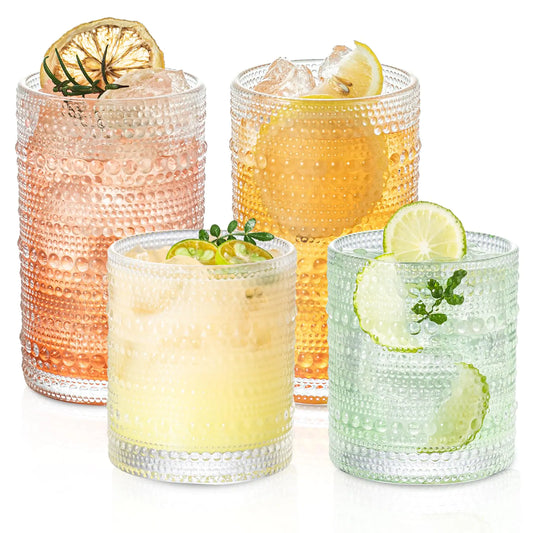 KEMORELA Hobnail Drinking Glasses - Old Fashioned Glass Cups Clear Glass Drinking Glasses Perfect for Beside Beverage Juice Coffee Beer Cocktail Whiskey Water or Wine (4PCS(13 OZ & 14 OZ)) - Zayd’s Department Store