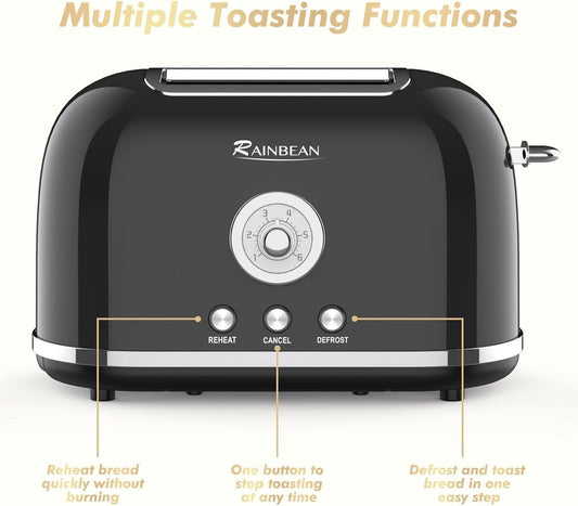 Toaster 2 Slice Retro Toaster Stainless Steel With 6 Bread Shade Settings And Bagel Cancel Defrost Reheat Function, Cute Bread Toaster With Extra Wide Slot And Removable Crumb Tray - Zayd’s Department Store