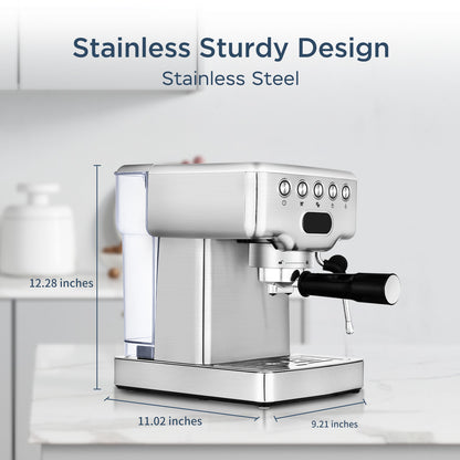 Geek Chef Espresso Machine, 20 Bar Espresso Machine With Milk Frother For Latte, Cappuccino, Macchiato, For Home Espresso Maker, 1.8L Water Tank, Stainless Steel, Ban On Amazon - Zayd’s Department Store