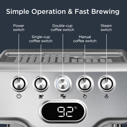 Geek Chef Espresso Machine, 20 Bar Espresso Machine With Milk Frother For Latte, Cappuccino, Macchiato, For Home Espresso Maker, 1.8L Water Tank, Stainless Steel, Ban On Amazon - Zayd’s Department Store