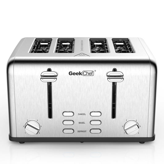 Prohibit Shelves In The Amazon. Toaster 4 Slice, Geek Chef Stainless Steel Extra-Wide Slot Toaster With Dual Control Panels Of Bagel,Defrost,Cancel Function,Ban Amazon - Zayd’s Department Store