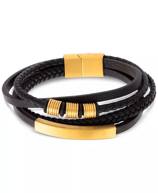 Men'S Multirow Black Fiber Bracelet in Gold-Tone Ion-Plated Stainless Steel - Zayd’s Department Store