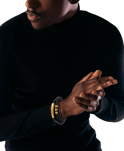 Men'S Multirow Black Fiber Bracelet in Gold-Tone Ion-Plated Stainless Steel - Zayd’s Department Store