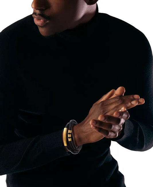 Men'S Multirow Black Fiber Bracelet in Gold-Tone Ion-Plated Stainless Steel - Zayd’s Department Store