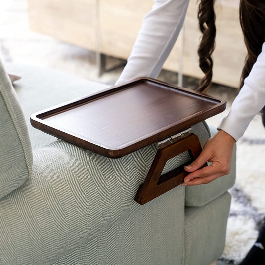 Bamboo Trayble Couch Arm Table, Clip on Tray Sofa Table for Couches. Sofa Arm Tray, Armchair Table for TV Dinners, Remotes, Drinks and Snacks - 13.75 X 9.5Inch, Brown - Zayd’s Department Store