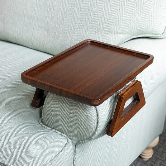 Bamboo Trayble Couch Arm Table, Clip on Tray Sofa Table for Couches. Sofa Arm Tray, Armchair Table for TV Dinners, Remotes, Drinks and Snacks - 13.75 X 9.5Inch, Brown - Zayd’s Department Store