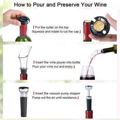 Electric Wine Opener Set, Battery Wine Opener Kit, Wine Bottle Opener, Electric Corkscrew, Wine Puller, Wine Screwpull, Uncorker, Cork Extractor (Combo 6-Black) - Zayd’s Department Store