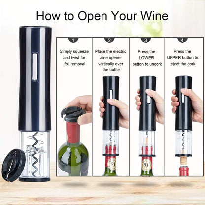 Electric Wine Opener Set, Battery Wine Opener Kit, Wine Bottle Opener, Electric Corkscrew, Wine Puller, Wine Screwpull, Uncorker, Cork Extractor (Combo 6-Black) - Zayd’s Department Store