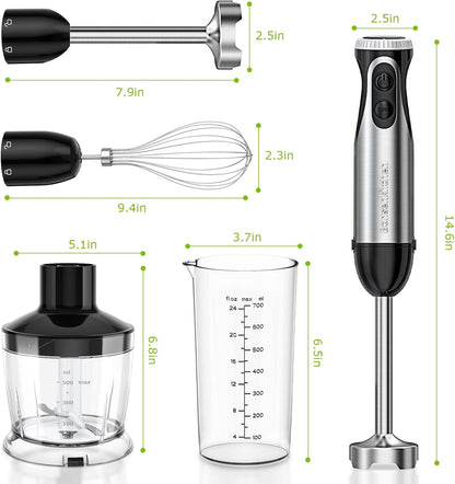 Immersion Blender, 20 Variable Speeds & Turbo, 4-In-1 Stainless Steel Handheld Blender Stick Mixer with Egg Whisk, Beaker & Chopper Bowl, Bpa-Free - Zayd’s Department Store