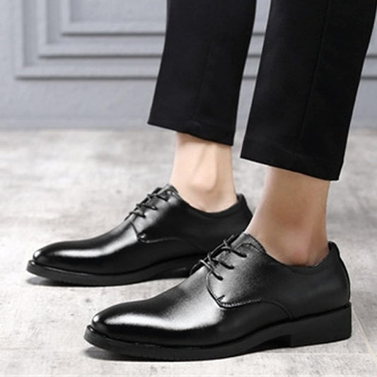 Men’S Fashion Handcrafted Casual Oxford Style Black Leather Full Brogue Derby Dress Lace up Shoe W/Medallion, Open Lacing Section, Wingtip Toe, & Chunky Wedged Heel - Zayd’s Department Store