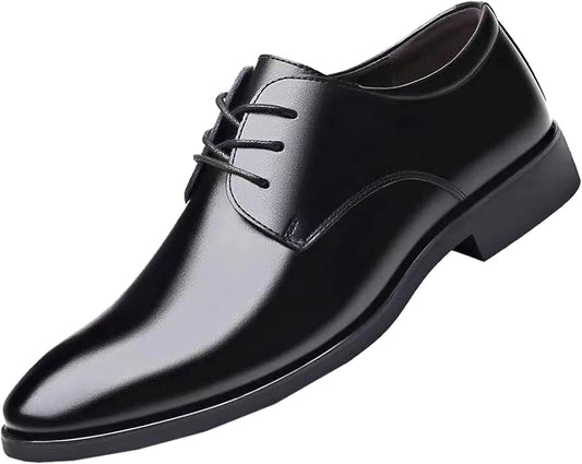 Men’S Fashion Handcrafted Casual Oxford Style Black Leather Full Brogue Derby Dress Lace up Shoe W/Medallion, Open Lacing Section, Wingtip Toe, & Chunky Wedged Heel - Zayd’s Department Store