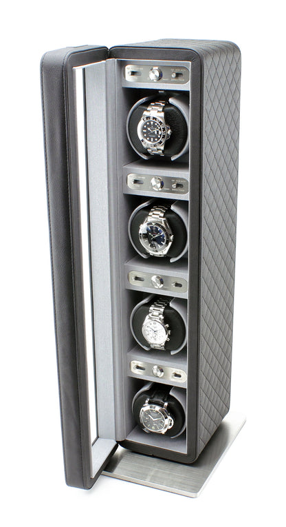Monaco Quad Watch Winder in Black Leather - Zayd’s Department Store