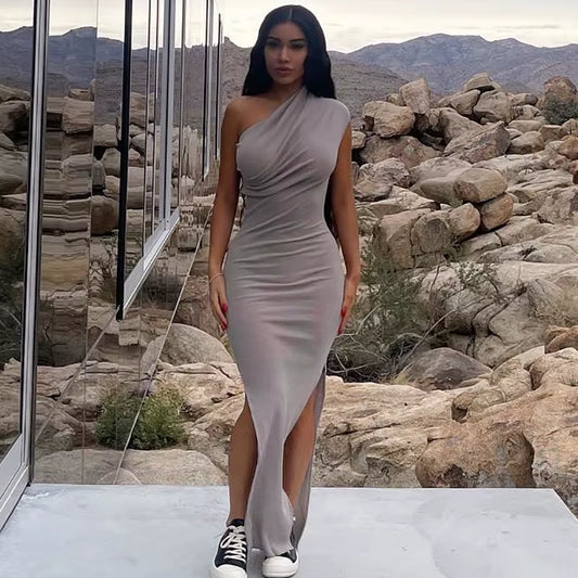 Women Y2K Summer Dress Strapless Bodycon Elegant Dress Slip Backless Slit Long Dress Birthday Party Sleeveless Dress - Zayd’s Department Store