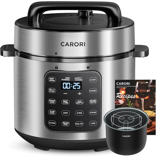 CARORI 9-in-1 Electric Pressure Cooker 6 Qt Programmable Multi-Function Cooker with Safer Vent Olla de Presion Rice Cooker Slow Cooker Steamer Sauté Warmer & Sterilizer 1000W Stainless Steel - Zayd’s Department Store