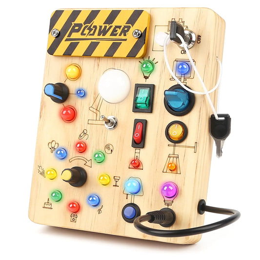 Joyreal Montessori Busy Board Wooden Sensory Toys for Toddler with LED Light Up Switch Baby Fidget Board Travel Toys for 18+ Months Boys Girls Birthday - Zayd’s Department Store
