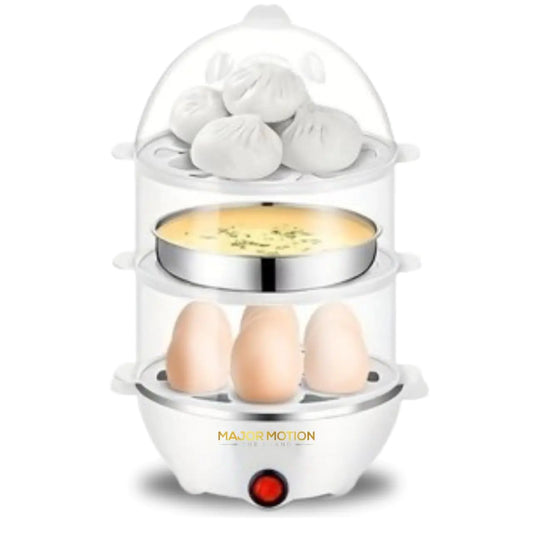 The Rapid Egg Cooker with Auto shutoff feature for Hard and Soft Boiled Eggs Omelette Poached Eggs Vegetables Dumplings Buns- 21 Egg Capacity Tray 3 Layers-White - Zayd’s Department Store