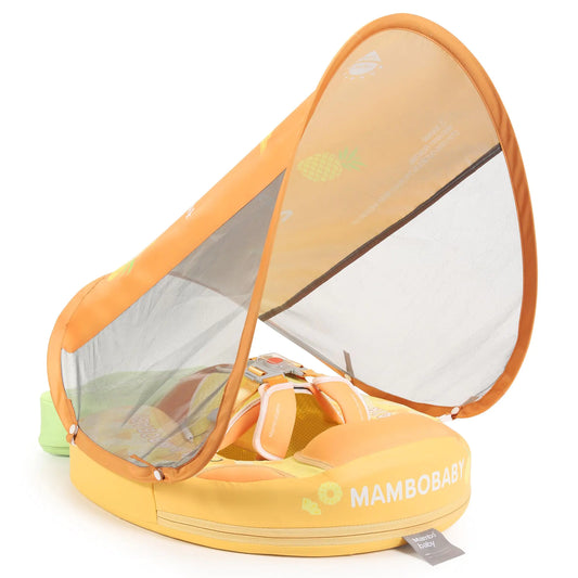 Mambobaby Float Add Tail Baby Swim Float with Canopy Solid Pool Infant Swim Trainer Swimming Training Lying Air Free Water Floats Non-Inflatable Waist Swim Ring for Toddlers (Pineapple) - Zayd’s Department Store