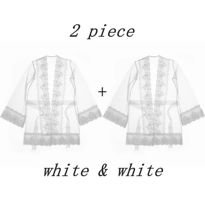 Sexy Bathrobe Bridesmaid Robes Lace Lingerie Porno Bride Long Sleeve See through Underwear Sheer Sexi Women'S Dressing Gown - Zayd’s Department Store