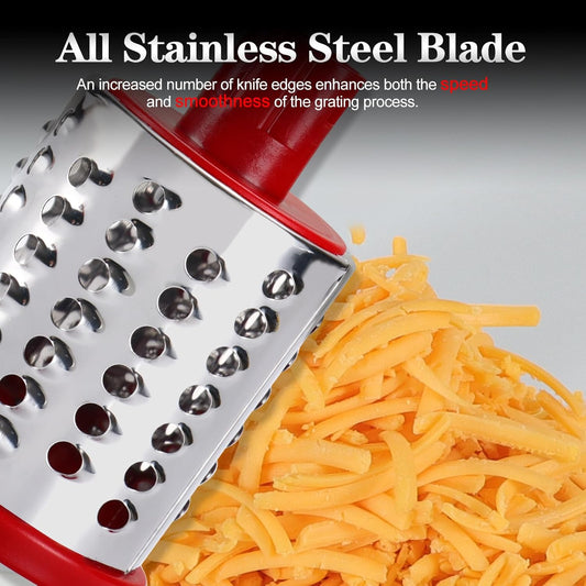 Rotary Cheese Grater Hand Crank, Kitchen Shredder Speed Mandolin Slicer Nuts Grinder with Handle and Drum Blades for Cheese, Vegetable, Chocolate, Potato, Carrot, 3 Blades, White Red - Zayd’s Department Store