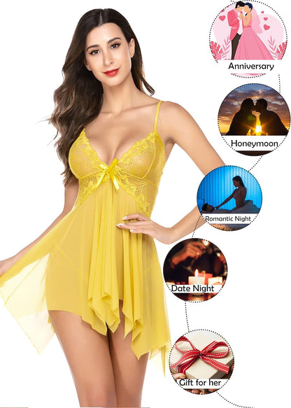 Lingerie for Women Lace Babydoll Sleepwear Boudoir Outfits plus Size Langeray XS-5XL - Zayd’s Department Store