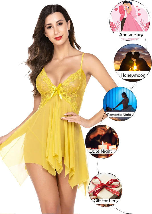 Lingerie for Women Lace Babydoll Sleepwear Boudoir Outfits plus Size Langeray XS-5XL - Zayd’s Department Store